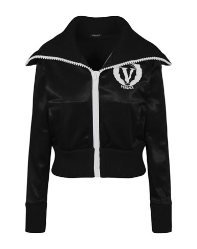 Shop Versace Logo Embroidered Track Jacket Woman Jacket Black Size 8 Polyester, Cotton