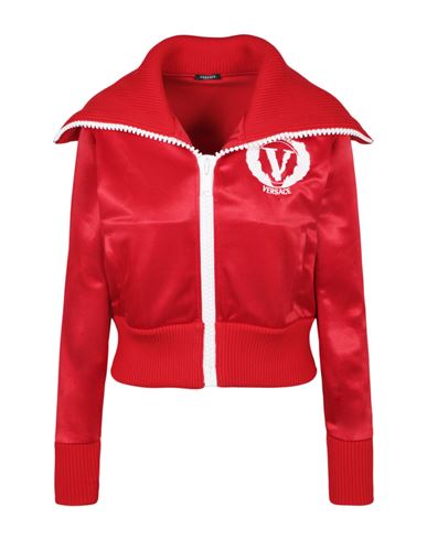 Shop Versace Logo Embroidered Track Jacket Woman Jacket Red Size 10 Polyester, Cotton