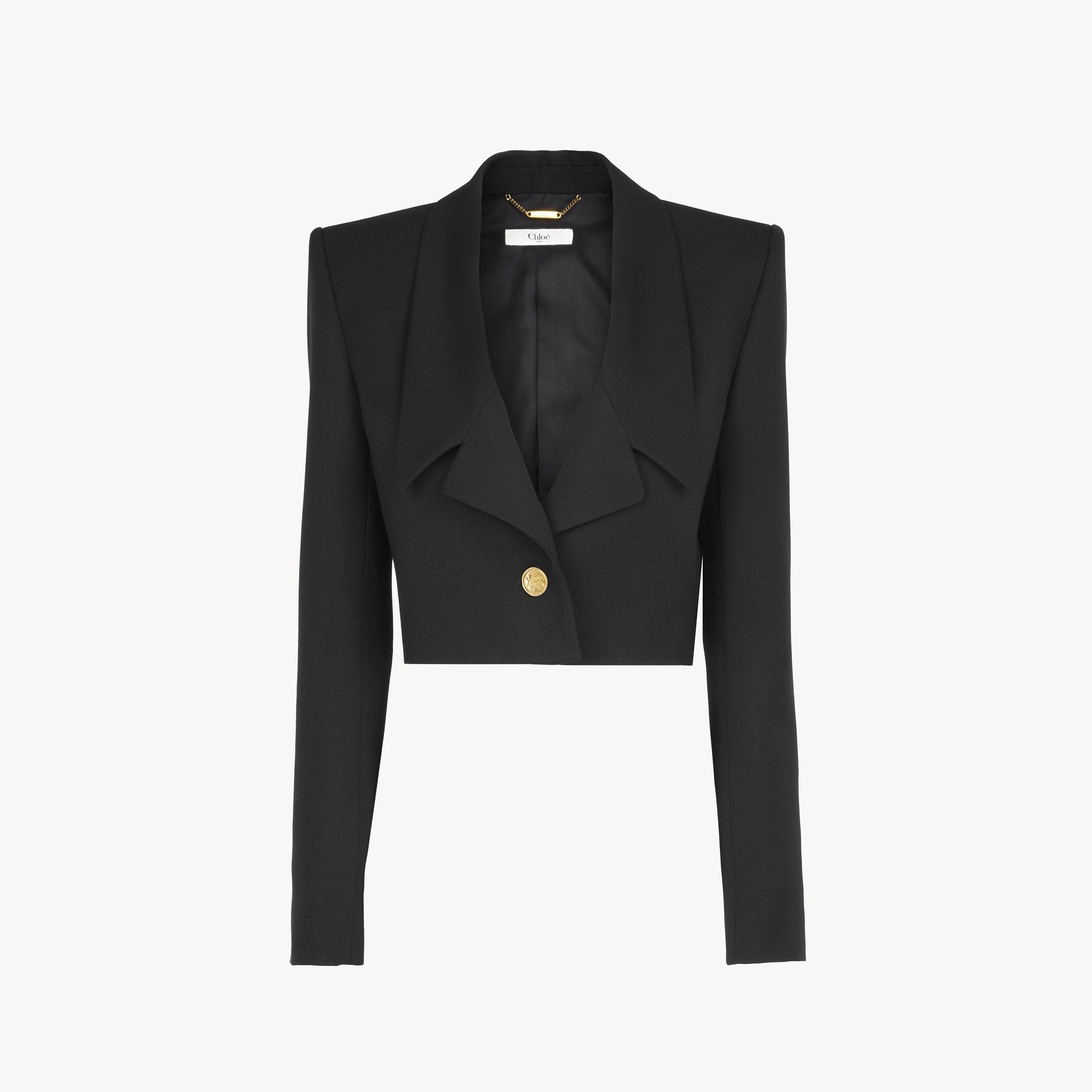 Shop Chloé Veste Spencer Courte En Laine Grain De Poudre Femme Noir Taille 40 100% Laine, Horn Bubalus Bubalis, In Black