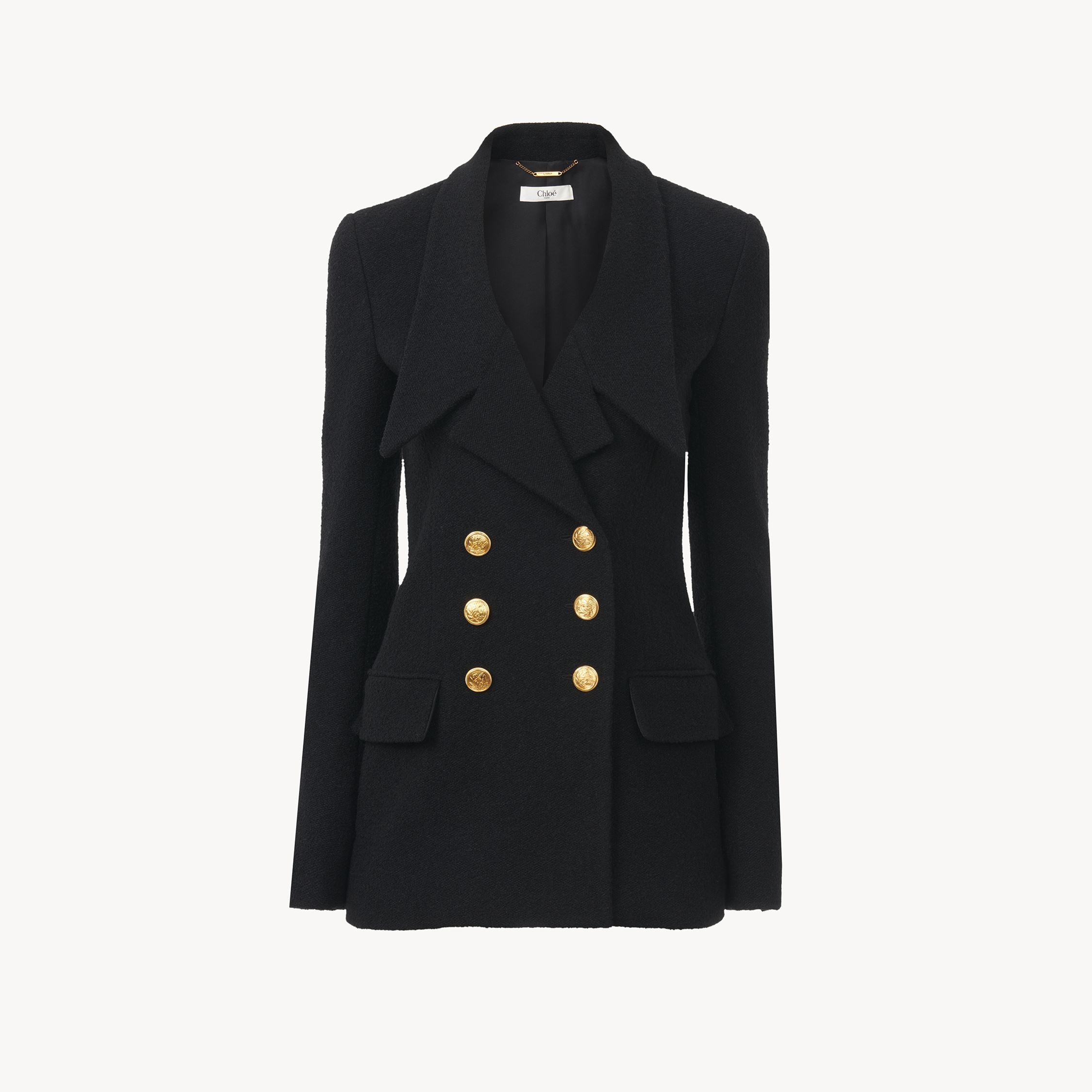 Shop Chloé Veste Cardigan Croisée En Laine Bouclette Femme Noir Taille 40 100% Laine, Horn Bubalus Bubalis, Far In Black