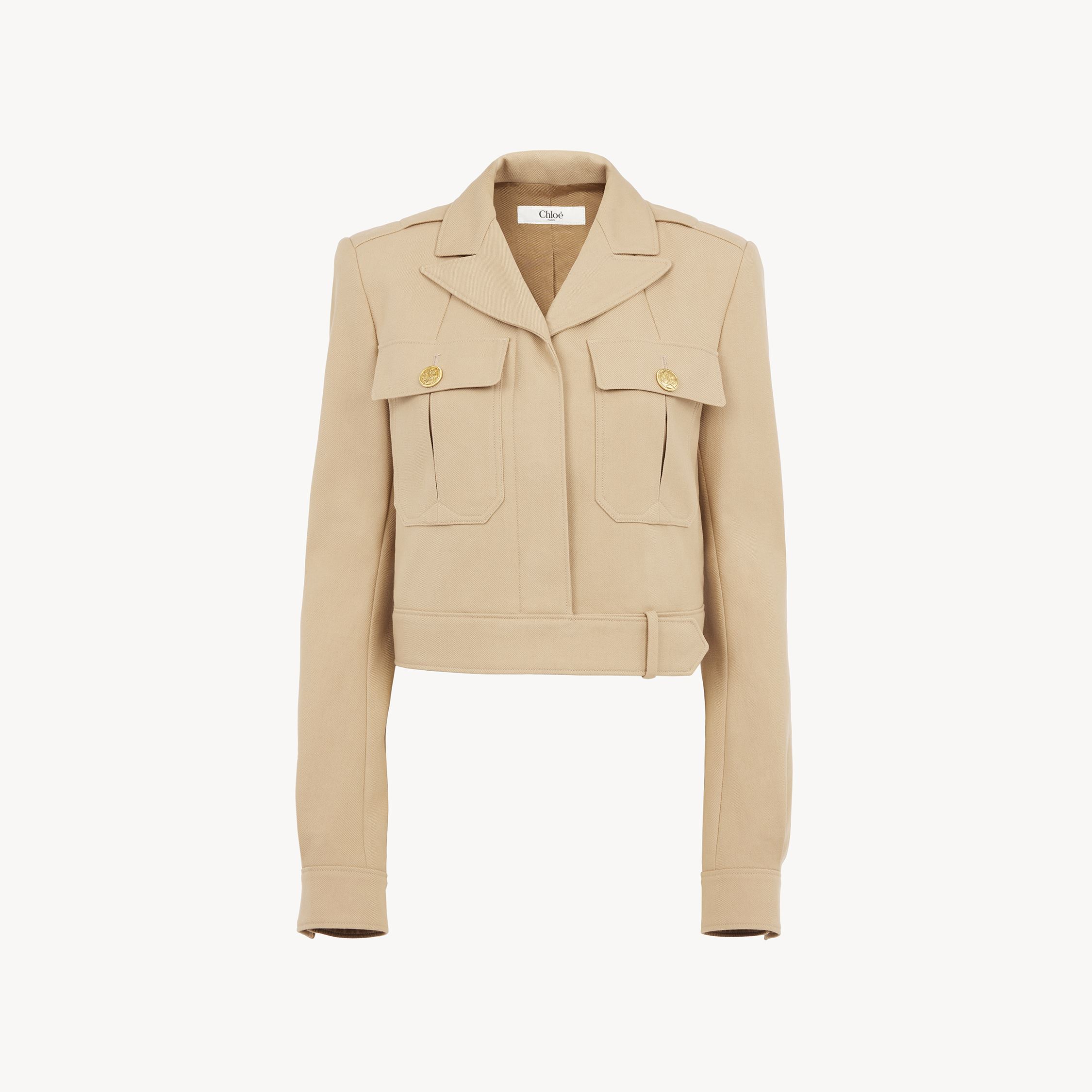 Chloé Cropped Saharienne Jacket In Cotton Drill Brown Size 6 100% Cotton, Horn Bubalus Bubalis, Farmed, Co In Brown
