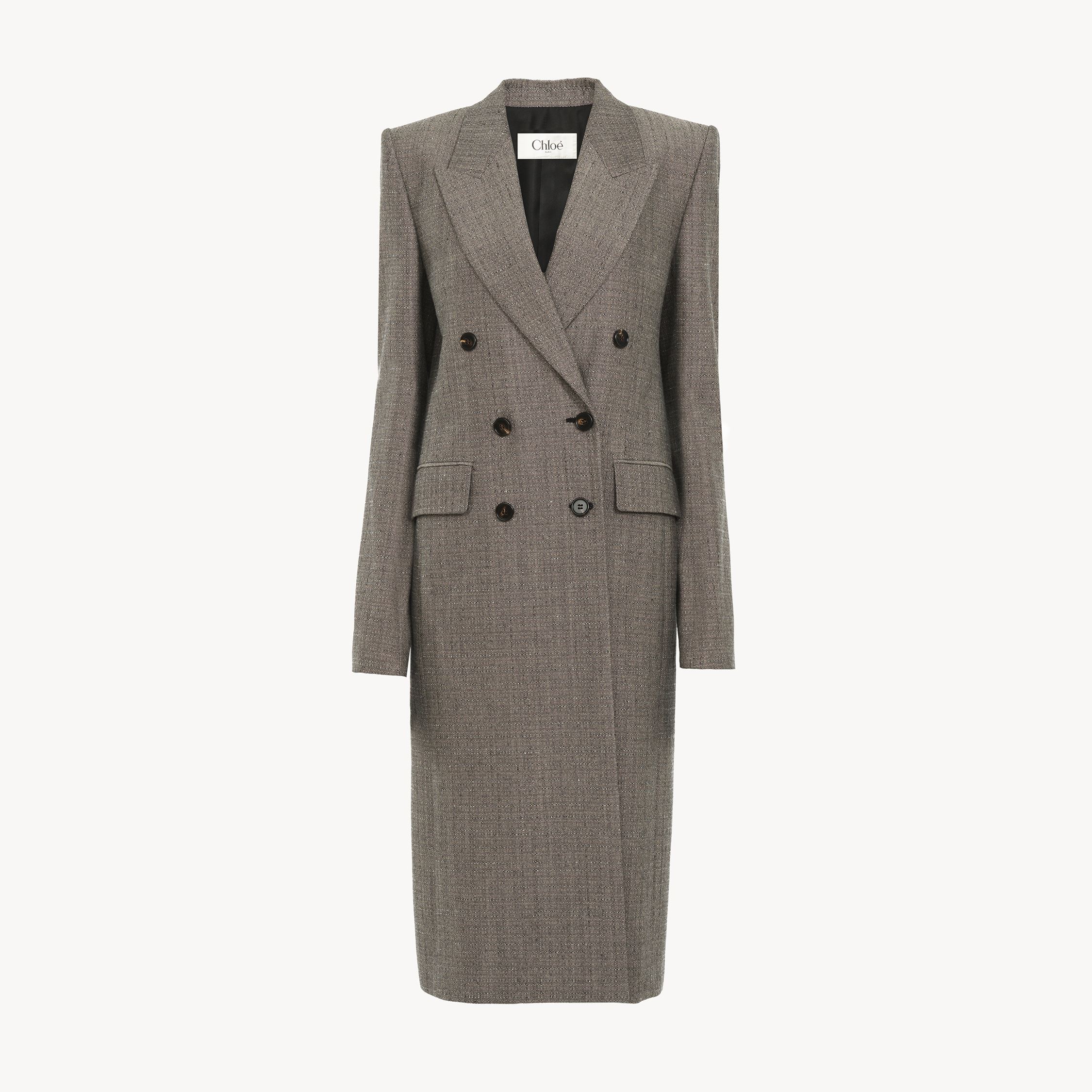 Chloé Tailored Coat In Wool & Cotton Tweed Black Size 8 100% Wool, Horn Bubalus Bubalis, Farmed, Coo India In Black