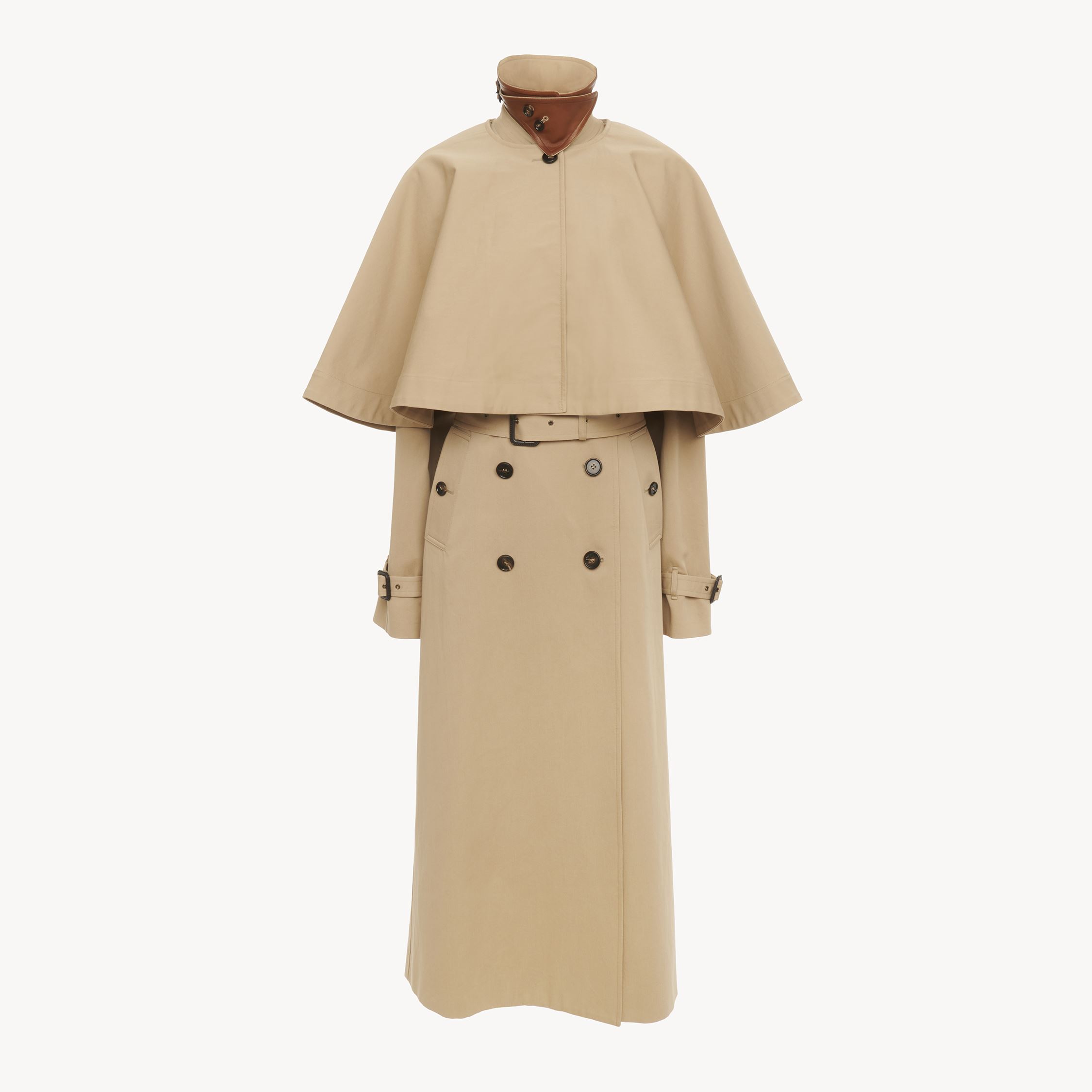 Shop Chloé Classic Trench Coat In Cotton Gabardine With Cape Brown Size 12 100% Cotton, Horn Bubalus Bubalis, F