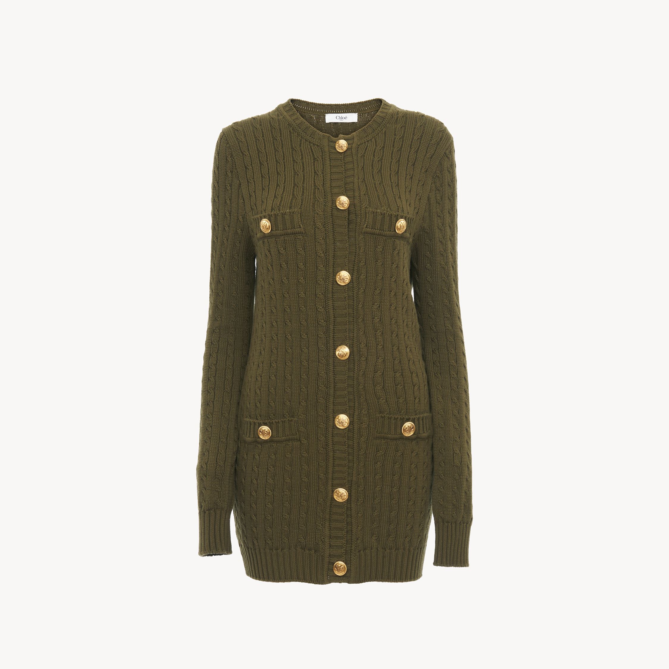 Shop Chloé Cardigan Utilitaire En Maille Torsadée De Coton Femme Vert Taille L 100% Coton In Green