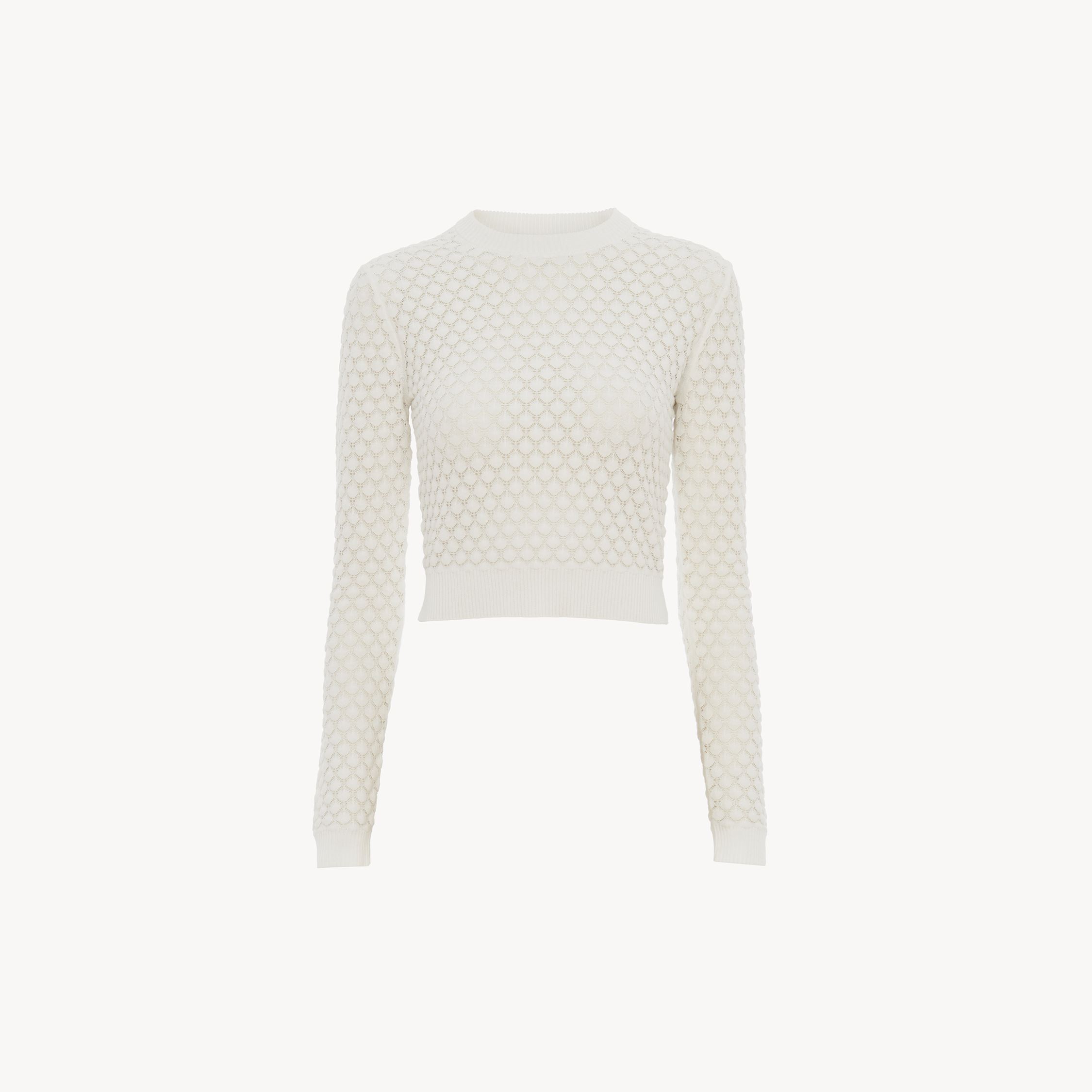 Shop Chloé Cropped Jumper In Cotton Pointelle Knit White Size L 100% Cotton