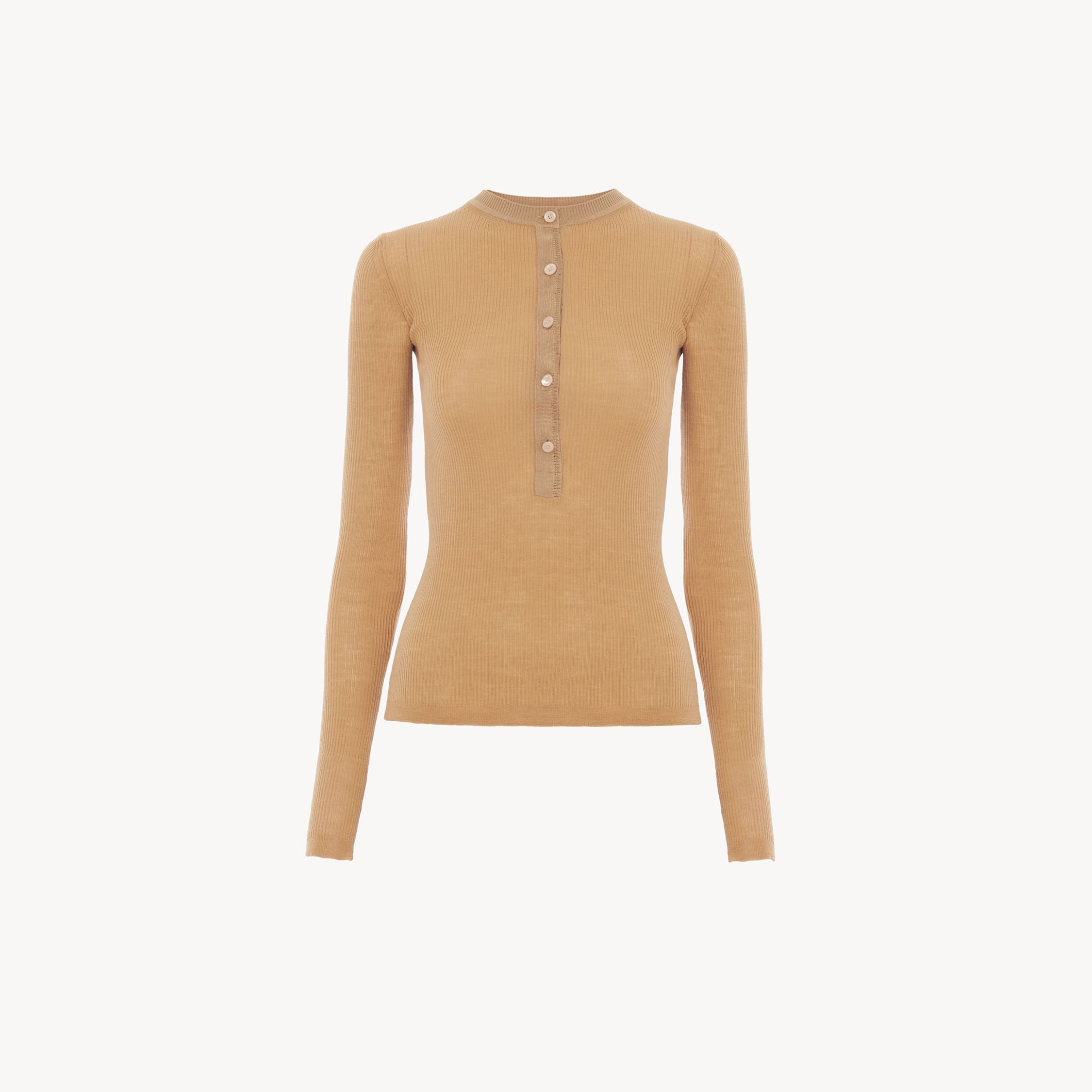 Shop Chloé Knitted Henley Shirt In Fine Merino Wool Pink Size M 100% Wool