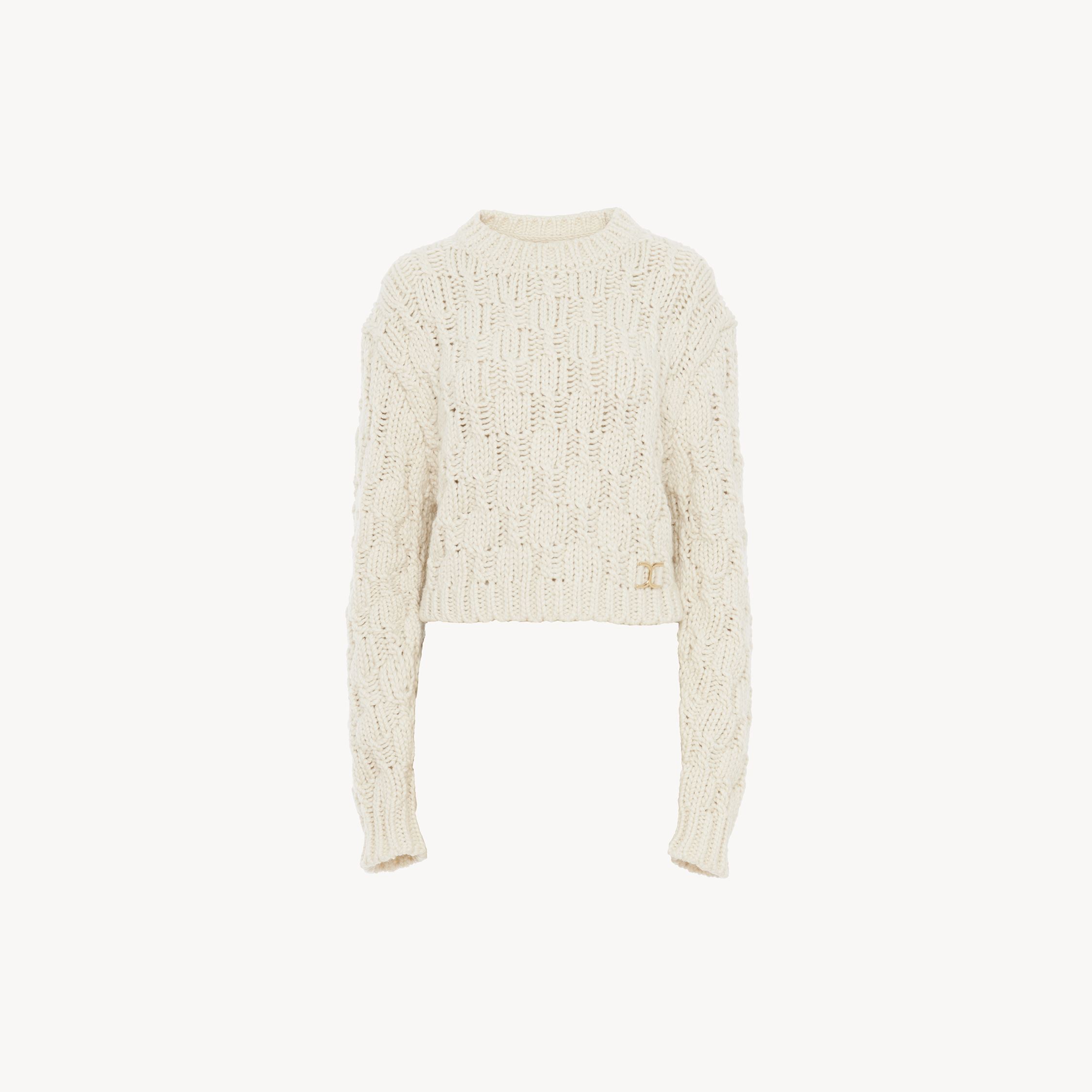 Shop Chloé Pull Court En Maille Intarsia De Laine Mélangée Femme Blanc Taille L 79% Laine, 14% Soie, 7% Cachemi In White