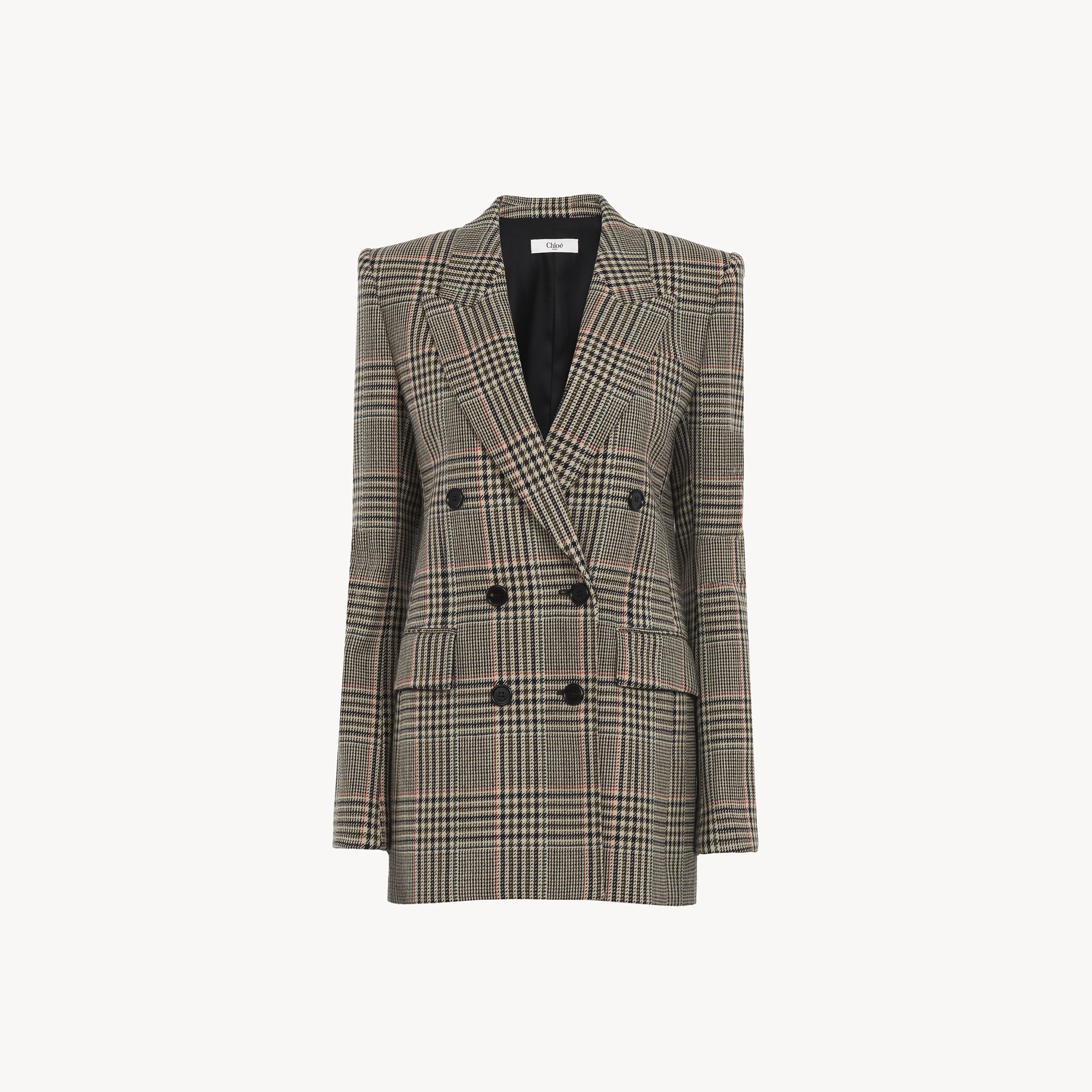 Chloé Prince Of Wales Wool Double-breasted Blazer In Multicolor