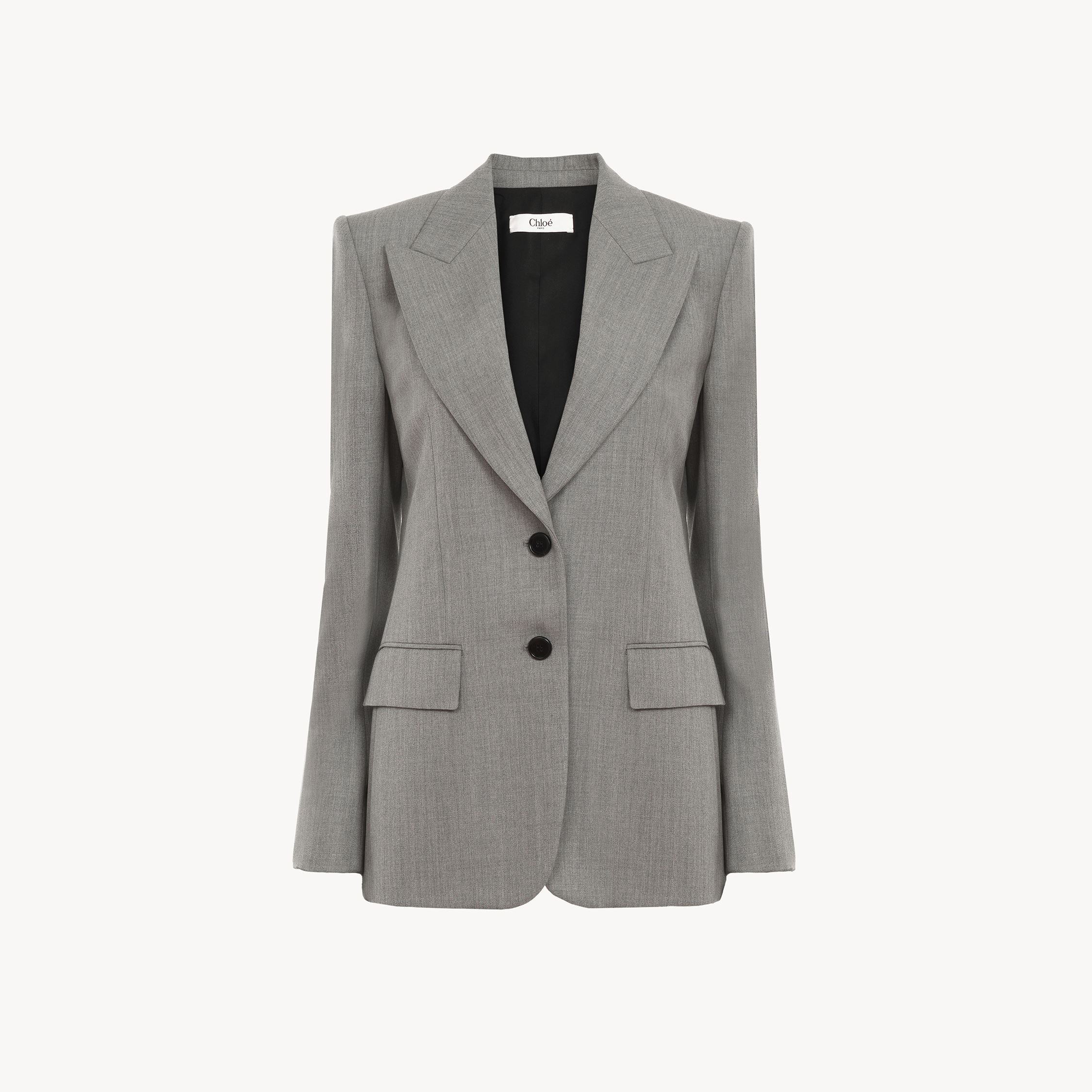 Shop Chloé Tailored Jacket In Wool Grain De Poudre Grey Size 4 100% Wool, Horn Bubalus Bubalis, Farmed, Coo Ind