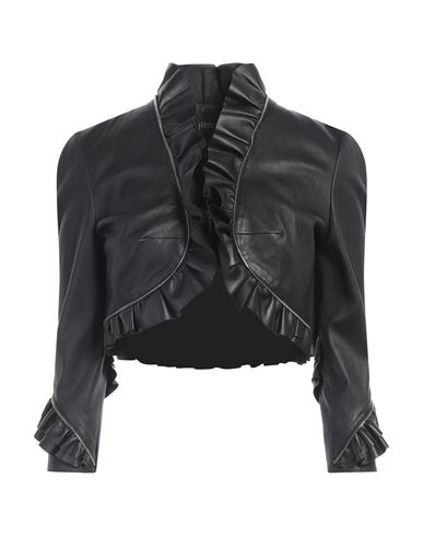 Shop Jitrois Woman Jacket Black Size 8 Lambskin, Cotton, Elastane