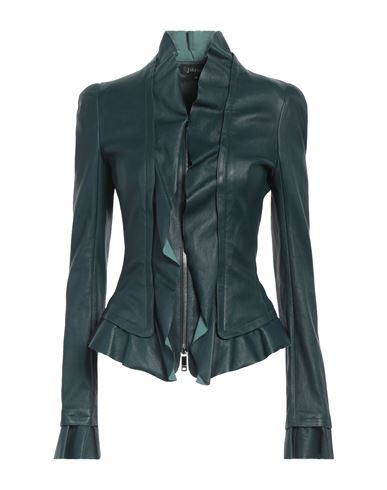 Shop Jitrois Woman Jacket Dark Green Size 10 Lambskin, Cotton, Elastane