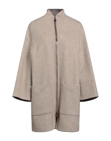 Agnona Woman Coat Beige Size Xl Cashmere, Lambskin In Neutral