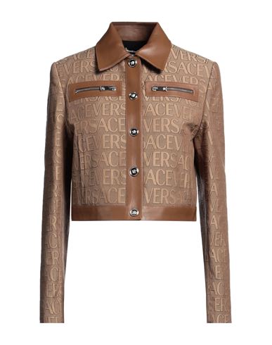 Versace Woman Jacket Camel Size 6 Polyester, Cotton In Brown