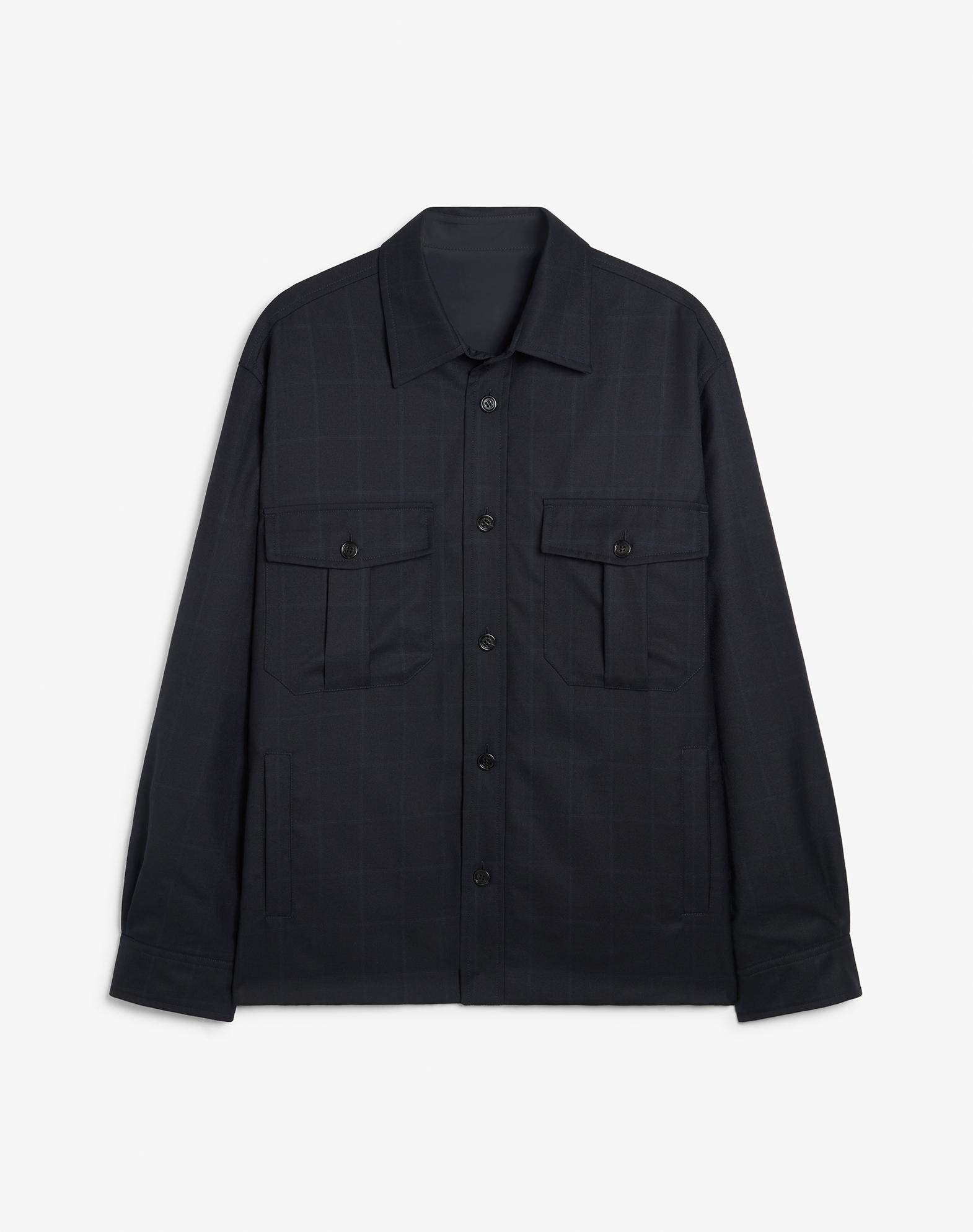 Shop Dunhill Wool Check Reversible Shirt Jacket In Blue