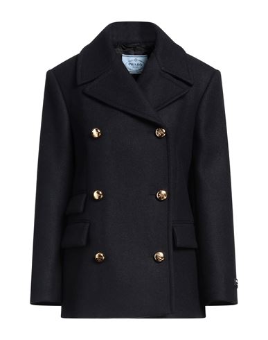 Shop Prada Woman Coat Midnight Blue Size 8 Virgin Wool, Lambskin