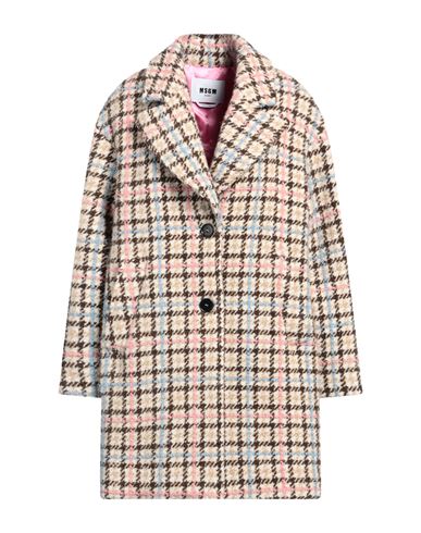 Msgm Woman Coat Beige Size 8 Acrylic, Polyester, Wool, Alpaca Wool In Metallic