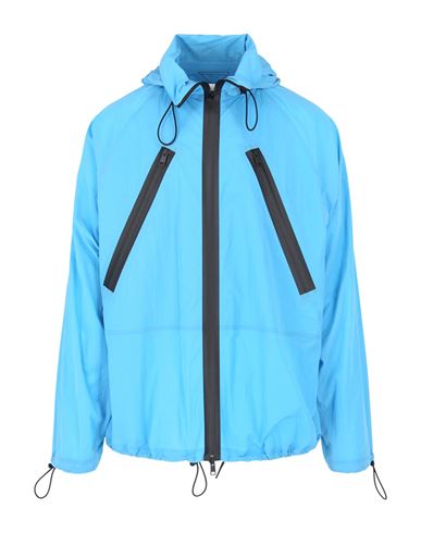 Shop Bottega Veneta Hooded Zip Lightweight Jacket Man Jacket Blue Size L Polyamide