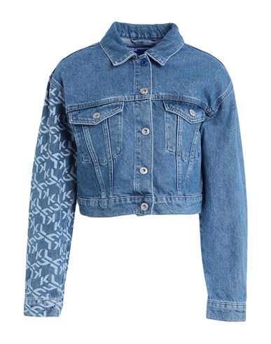 Shop Karl Lagerfeld Jeans Klj Monogram Boxy Denim Jacket Woman Denim Outerwear Blue Size L Organic Cotton
