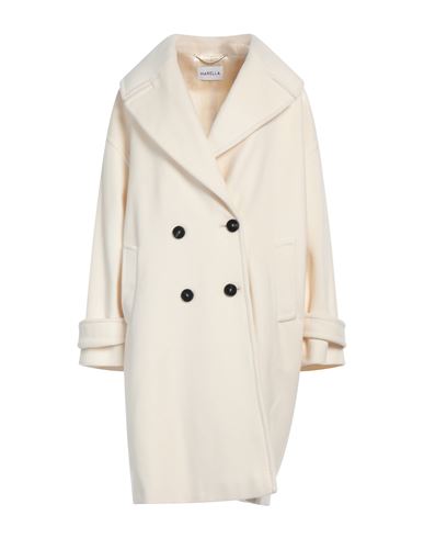 Shop Marella Woman Coat Off White Size 12 Virgin Wool
