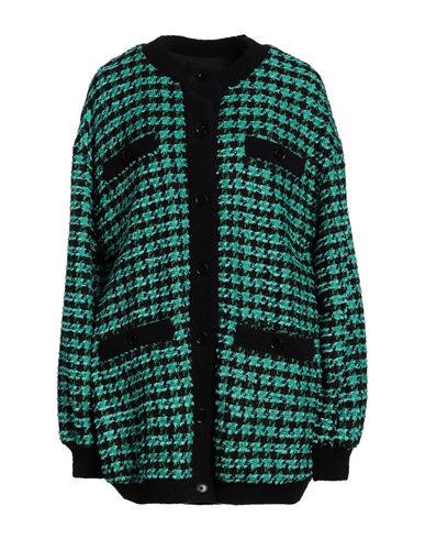 Msgm Houndstooth-pattern Tweed Cardi-coat In Green