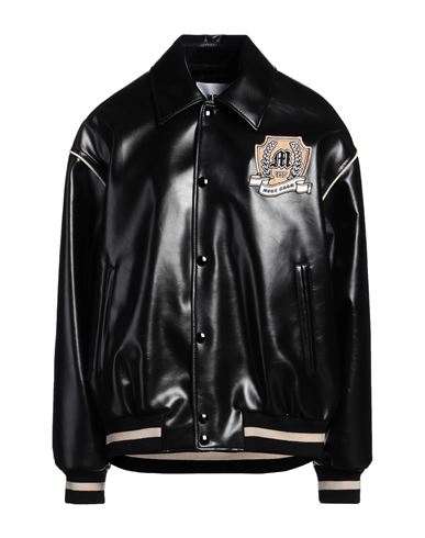 Msgm Logo-patch Faux-leather Bomber Jacket In Black