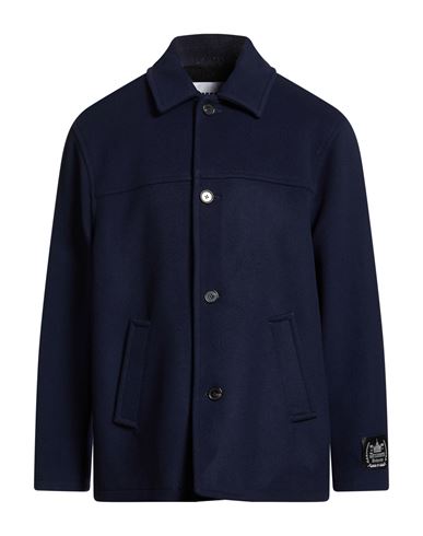 Msgm Man Coat Navy Size 42 Virgin Wool, Polyamide In Blue