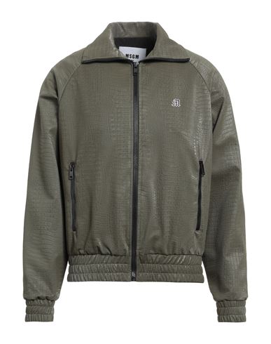 Msgm Man Jacket Military Green Size 36 Viscose, Polyurethane In Green