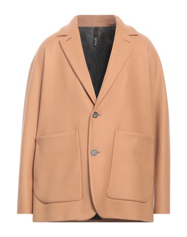 Shop Hevo Hevò Man Coat Camel Size 42 Virgin Wool, Polyamide In Beige