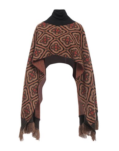 Etro Woman Cape Camel Size 8 Wool, Mohair Wool, Elastane In Brown
