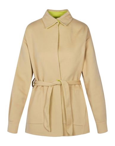 Shop Off-white Color-block Wool Blend Cape Woman Coat Beige Size 6 Virgin Wool, Cashmere