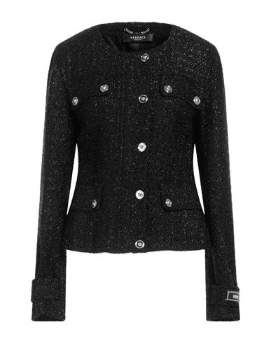 Versace Woman Jacket Black Size 6 Virgin Wool, Metallized Polyamide, Polyamide