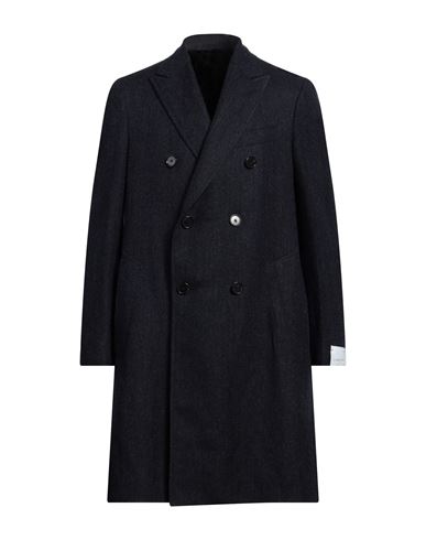 Caruso Man Coat Midnight Blue Size 42 Linen, Wool In Black