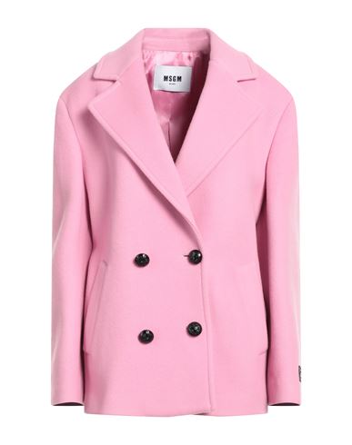 Msgm Woman Coat Pink Size 8 Virgin Wool, Polyamide
