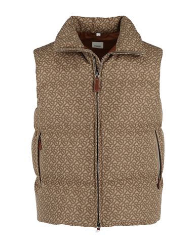 Burberry 'tb' Logo Puffer Vest Man Puffer Beige Size M Polyester, Polyamide In Brown