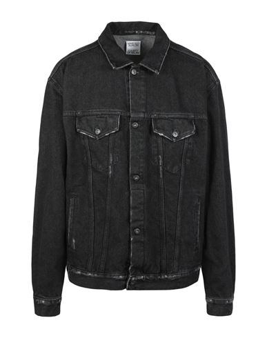 Shop Marcelo Burlon County Of Milan Marcelo Burlon Tempera Cross Stone Slim Jacket Man Denim Outerwear Black Size Xl Cotton