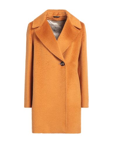 Cinzia Rocca Woman Coat Mandarin Size 14 Alpaca Wool, Wool, Polyamide In Orange