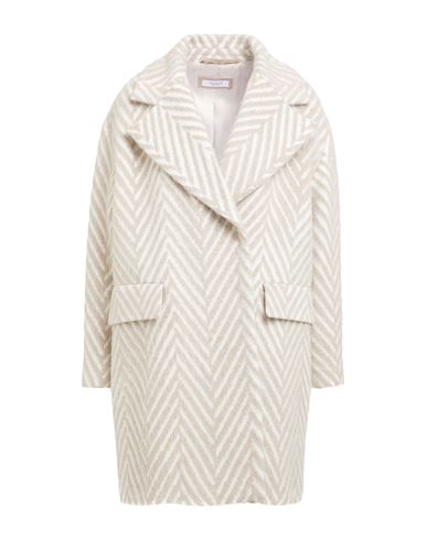 Shop Peserico Woman Coat Beige Size 12 Virgin Wool, Alpaca Wool, Cotton, Polyamide, Silk