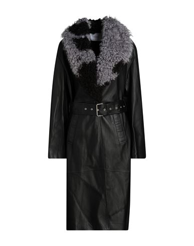Common Leisure Woman Coat Black Size 6 Lambskin In Black