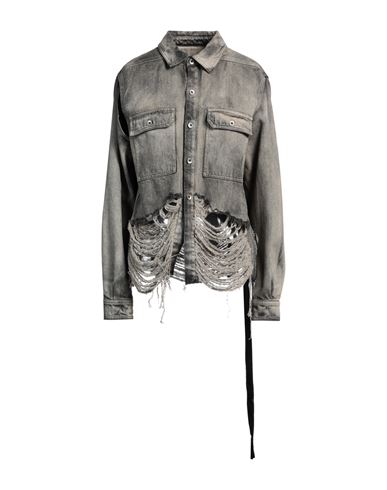 Rick Owens Drkshdw Ripped Buttoned Denim Overshirt In Beige