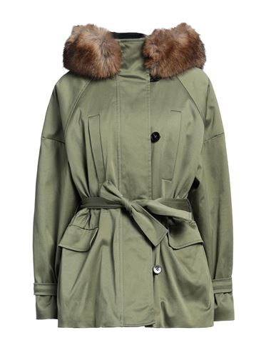 Maje Woman Coat Military Green Size 8 Cotton, Elastane, Polyester In Green