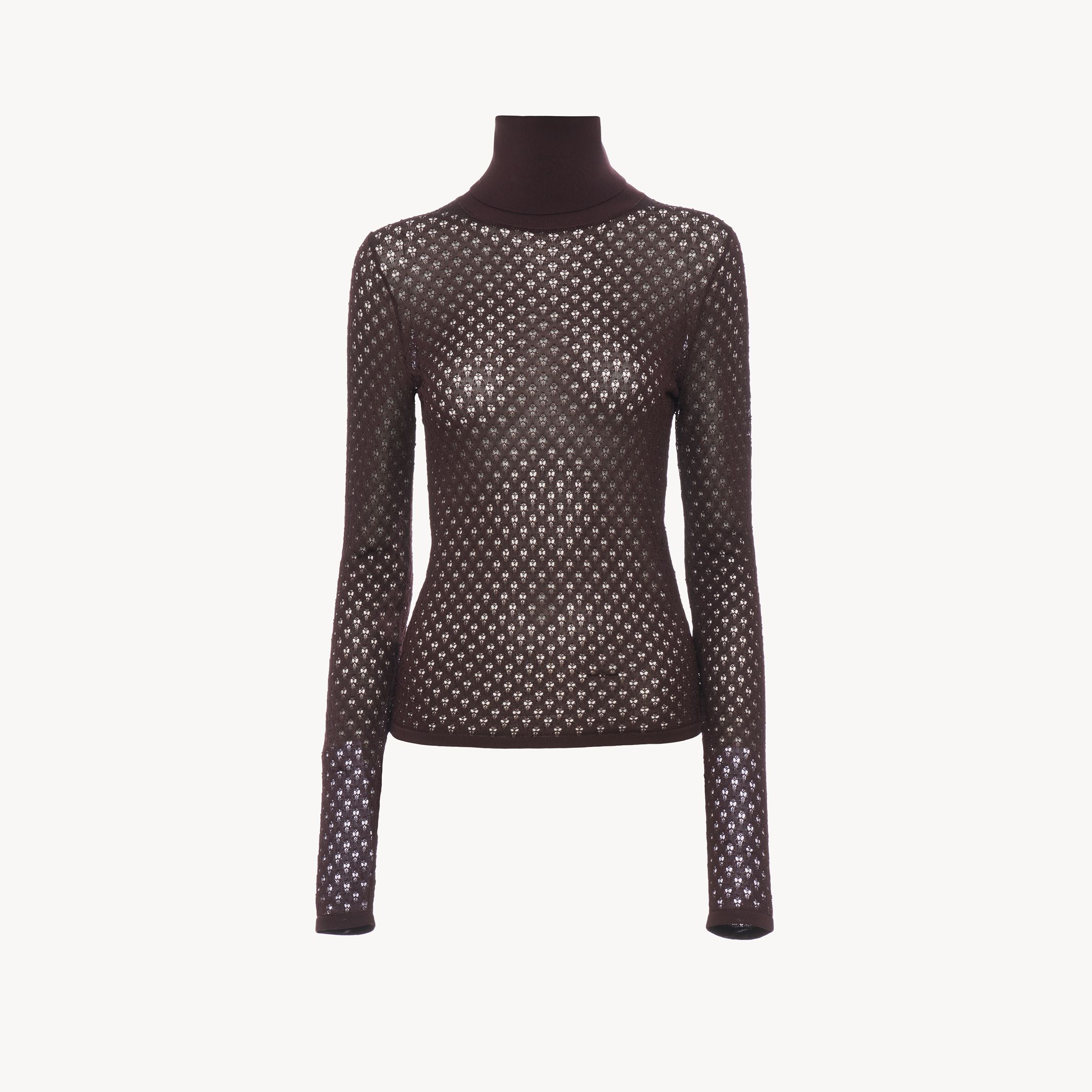 Chloé Viscose Lace Knit Turtleneck Top In Red