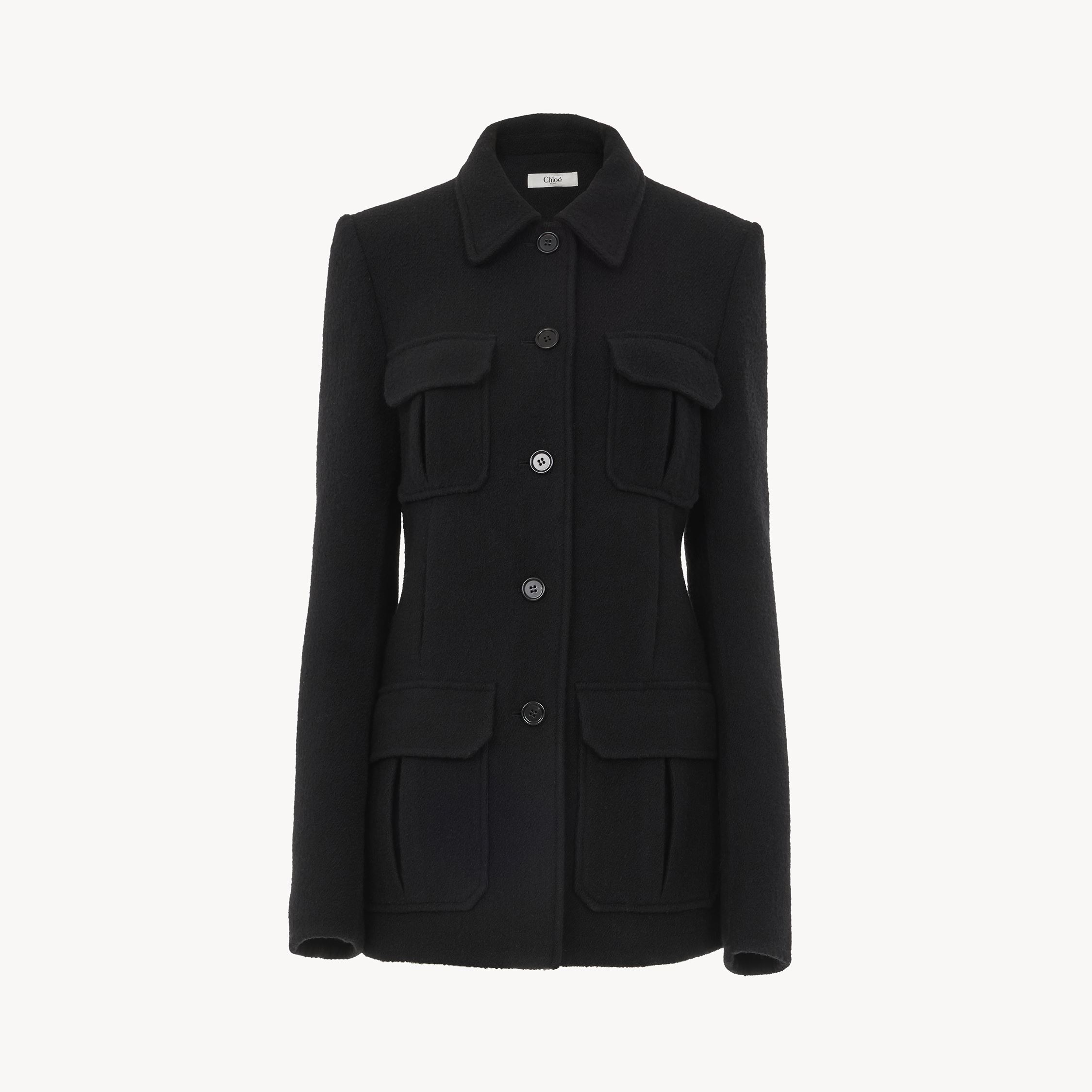 Chloé Veste Utilitaire Longue En Bouclé De Laine Femme Noir Taille 38 86% Laine Vierge, 14% Polyamide In Black