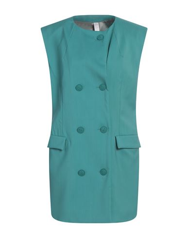 Hevo Hevò Woman Overcoat & Trench Coat Deep Teal Size 4 Virgin Wool