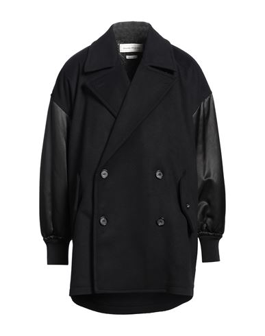 Alexander Mcqueen Leather-trim Double-breasted Jacket In Black