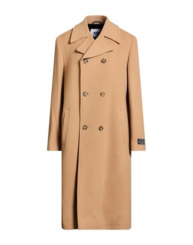 Msgm Man Coat Camel Size 40 Virgin Wool, Polyamide In Brown