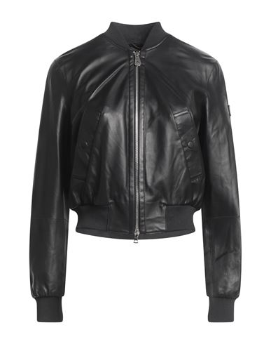 Peuterey Woman Jacket Black Size 6 Lambskin, Polyester, Elastane