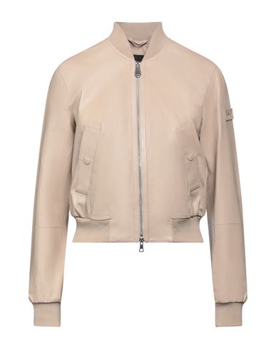 Peuterey Woman Jacket Sand Size 10 Lambskin, Polyester, Elastane