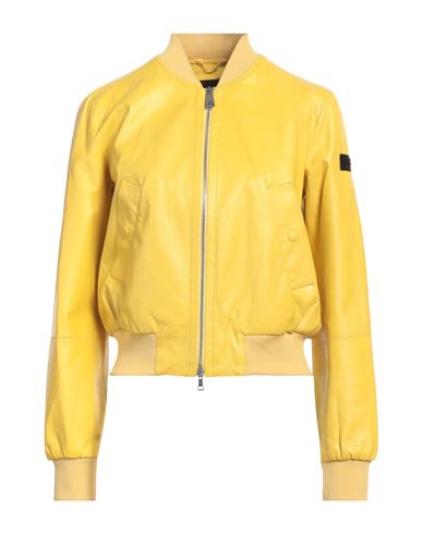 Peuterey Woman Jacket Yellow Size 6 Lambskin, Polyester, Elastane