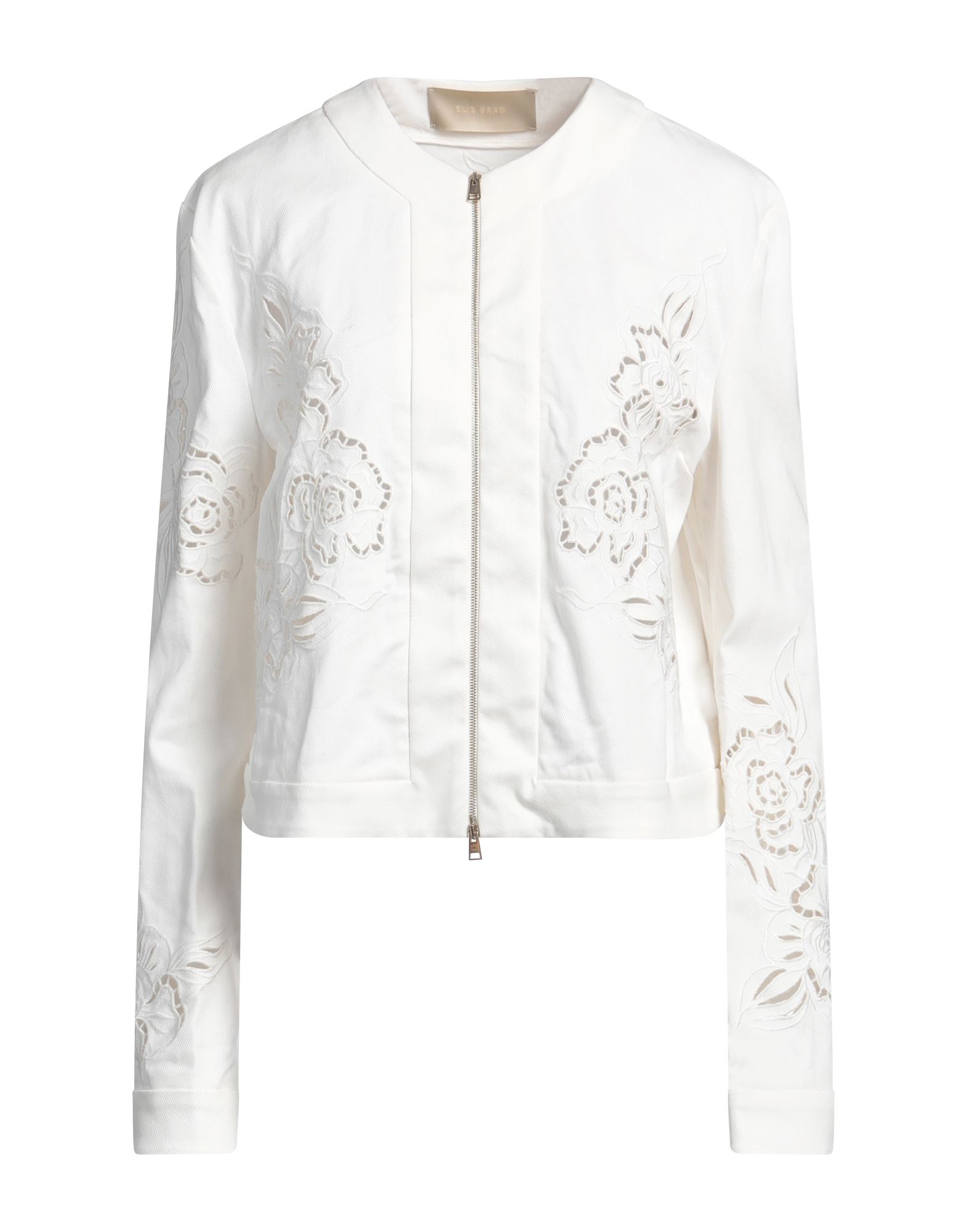 《セール開催中》ELIE SAAB レディース ジャケット＆ブルゾン ホワイト 40 コットン 98% / ポリウレタン 2%