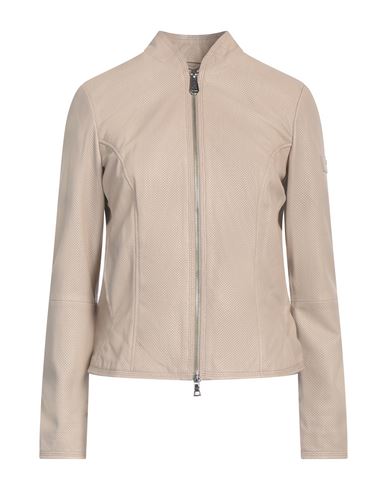 Peuterey Woman Jacket Beige Size 8 Leather, Lambskin In Sand